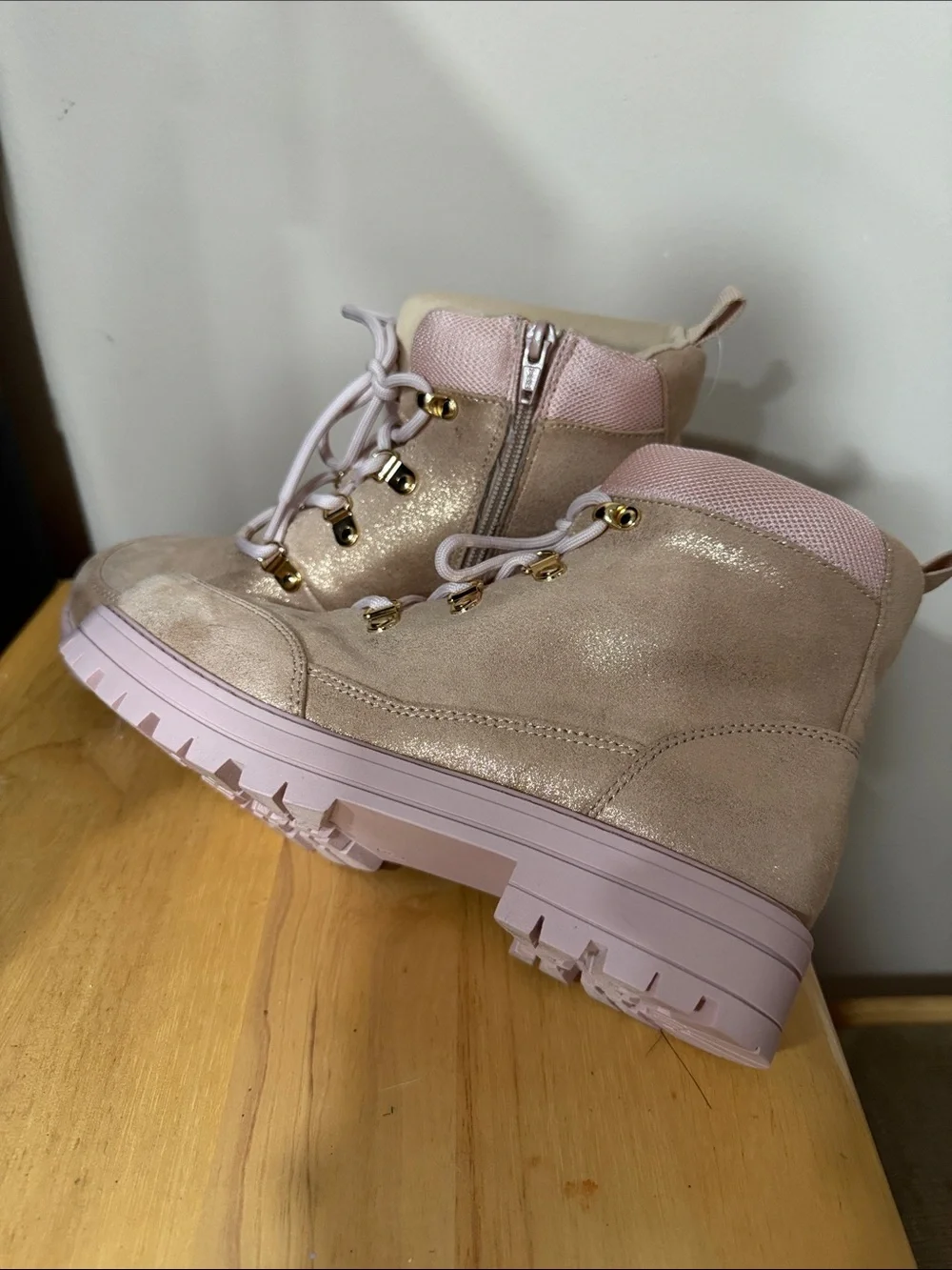 Kohl's Beige and Light Pink Platform Lace-Up Kids Boots